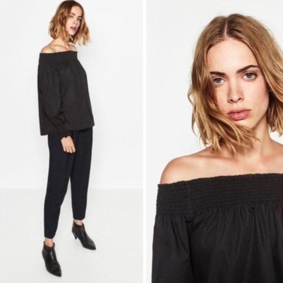 Zara Off Shoulder Stylish Black Top - Picture 1 of 4